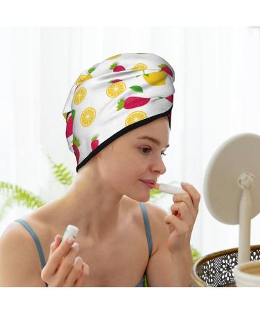 Hair Towel Wrap - Quick Dry Hair Turban with Button | Strawberry & Lemon Design - Buy Online on GoSupps.com