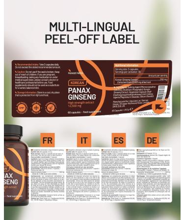 Panax Korean Red Ginseng - Extra Strong 12 500 mg - 60 Capsules - Ginseng Root Extract with 20% Ginsenosides - Vegan - Buy Online on GoSupps.com