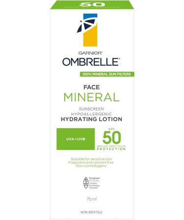 Garnier Ombrelle Mineral Face Sunscreen Lotion SPF 50 with Hyaluronic Acid Hypoallergenic Non-comedogenic Fragrance Free 75 ml SPF 50 Lotion 75 ml (Pack of 1) - Buy Online on GoSupps.com