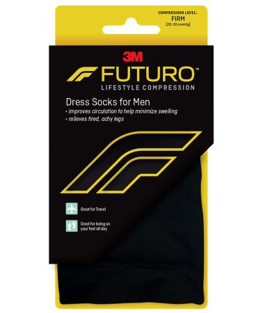 FUTURO Dress Socks for Men Large Black Firm (20-30 mm/Hg)