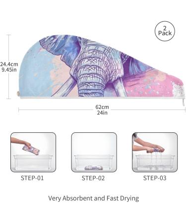 Watercolor Elephant Hair Towel Set - Super Absorbent Quick Dry Hair Turbans for Women & Girls - 2 Pack - Buy Online on GoSupps.com