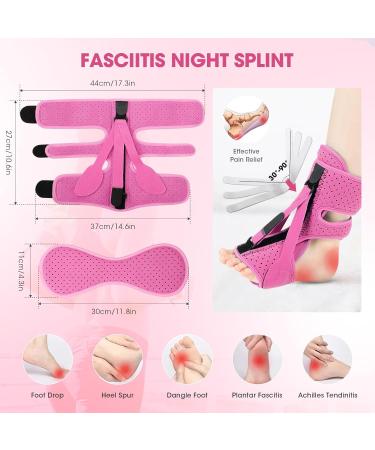 Plantar Fasciitis Night Splint - Adjustable Ankle Brace for Pain Relief - Heel & Achilles Tendonitis Support - Men & Women - Pink - Buy Online on GoSupps.com