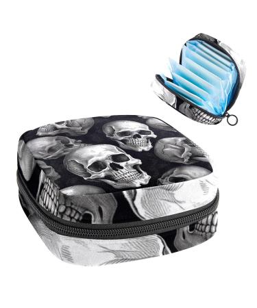 Black Skull Patterns Sanitary Napkin Storage Bag Feminine Menstrual Cup Pouches Nursing Pad Holder Tampon Bags Portable Period Bag for Women Teen Girls 1Pcs Multi-colored 11