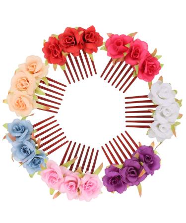 7 Pack Fake Rose Flower Hair Combs Hairpins for Women - Bridal Wedding Beach Party Hair Accessories - Buy Online on GoSupps.com