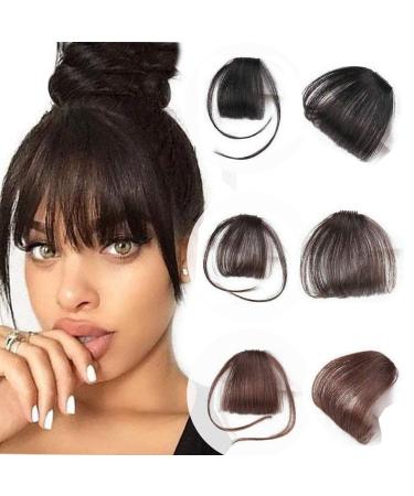 Glamza Clip In Fringe - Front Hairpiece Topper One Size Black Dark Brown or Light Brown With or Without Sideburns Clip in Bangs (Black with Sideburns)