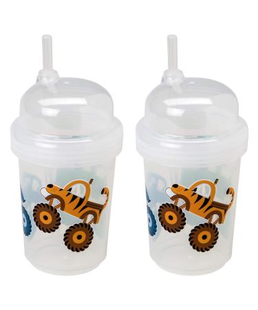 nuspin kids 8 oz Zoomi Straw Sippy Cup Monster Trucks Style 2 Pack