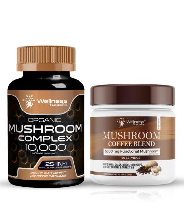 WELLNESS LABSRX Mushroom Supplement Capsules 10 000mg - Mushroom Coffee Blend