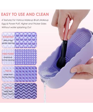 Buy 3 in 1 Silicone Makeup Brush Cleaner Bowl with Drying Holder - Simple Purple | International Shipping - Buy Online on GoSupps.com