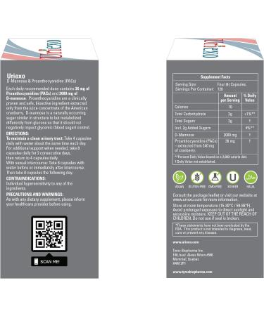 Uriexo 36mg PAC / 2000mg D-Mannose (120 Vegicaps) - Urinary Tract Supplement - Buy Online on GoSupps.com