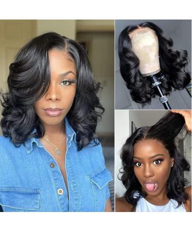 Apomedite 10 Inch Short Bob Human Hair Wig | Body Wave Lace Closure Wig for Black Women | Pre Plucked Glueless Ocean Wavy Lace Front Wig - Natural Color - Buy Online on GoSupps.com