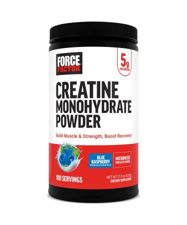 Force Factor Creatine Monohydrate Powder 5g Micronized Dose to Support Muscle Growth Strength Recovery Cognitive Health & Working Memory Blue Raspberry 100 Servings