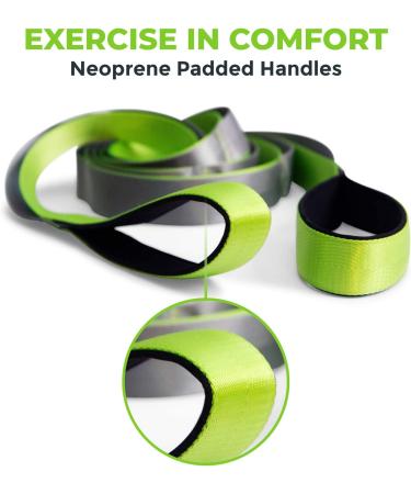 Gradient Fitness 12 Loop Stretching Strap | 8ft Multi-Loop Yoga Strap with Neoprene Handles for Physical Therapy & Leg Stretches - Green/Grey - Buy Online on GoSupps.com