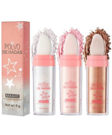 PICKX Body Glitter Powder Stick Face highlights Shimmer Face and Body Highlighter Powder with Sponge Head Magic Colour Shiner Powder for Face Body Arms Collarbones and Leg (3PC)