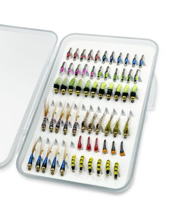 IEVEI Fly Fishing Flies Kit, Premium Hand-Tied Fly Fishing Flies Assortment, Dry/Wet Flies, Nymphs Scud Streamers Flies with Portable Fly Fishing Box for Trout Fishing Lures 61 Pcs