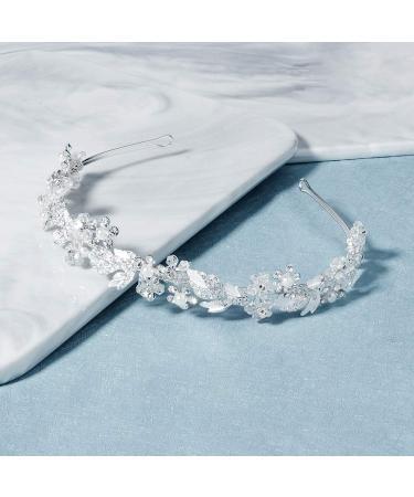 Oriamour Bridal headband Rhinestone Hair Band Bridal Headpieces for Bride Hair Jewelry Accessories (Silver)