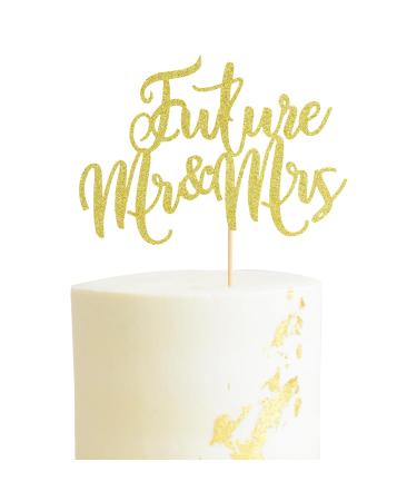 Arthsdite 1Pc Future Mr and Mrs Cake Topper Bridal Shower Cake Pick Decorations- for Wedding Engagement Theme Party Decoration Bachelor Party Decorations Supplies - Gold Glitter