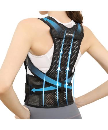 Fit Geno Back Brace and Posture Corrector for Women and Men, Upgraded Adjustable and Breathable Back Straightener, Instant Back Shoulder and Neck Pain Relief, Scoliosis, Hunchback and Spine Corrector (Large/X-Large)