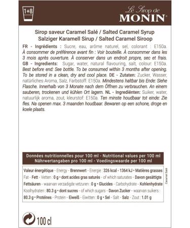 Monin Coffee Syrup Salted Caramel 1L for Coffee and Cocktail | Premium with Natural Flavours and Colourings | Vegetarian-Friendly | Includes Jaspem Drink Recipe Card eBook - Buy Online on GoSupps.com