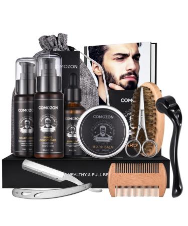 Beard Grooming Kit for Men 12 in 1 Beard Growth Kit with Beard Roller Beard Set with Beard Oil Beard Shampoo Beard Conditioner Beard Brush Beard Balm Beard Comb Scissors Gifts for Him citric acid