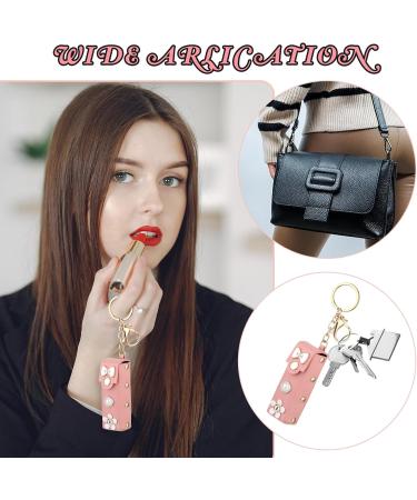 2 Pack Keychain Chapstick Holder - PU Leather Lip Balm & Lipstick Holder with Key Ring - Travel Essential (Pink Black - Buy Online on GoSupps.com