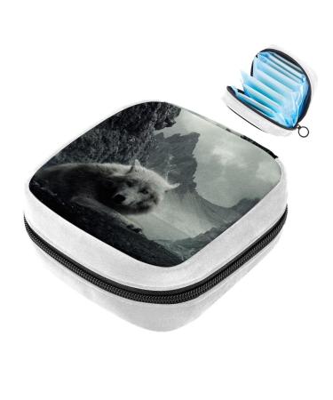 GIAPB Sanitary Napkin Storage Bag Period Bag Tampon Bag Makeup Bag Pad Pouch Vintage Animal Wolf Color3661