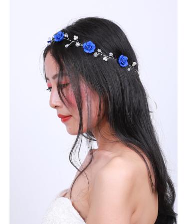 Missgrace Bridal Crystal Navy Blue Headband for Wedding - Flower Women Vintage Hair Vine - Buy Online on GoSupps.com