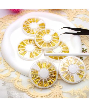 Gold Nail Charms Set - 6 Boxes Metal Studs for Acrylic Nails | Various Designs for Nail Art Decorations | Flowers, Shells, Stars, Moons, Beaches | Thin Flakes Kit - Buy Online on GoSupps.com