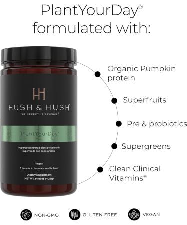 Buy Hush & Hush PlantYourDay Vegan Super Greens | Pea Protein Powder Broccoli Fiber Probiotics - Gluten Free Superfood 14.18 oz - Buy Online on GoSupps.com
