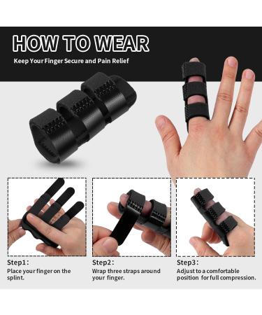 Trigger Finger Splint - Adjustable Finger Brace for Straightening & Supporting Index Middle Ring Finger - 4 Pack One Size - Black - Buy Online on GoSupps.com