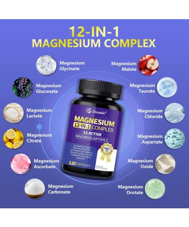 Magnesium 12 in 1 Complex 700mg Magnesium Complex Supplement with Glycinate Citrate Malate Oxide Taurate. Helps Relaxation Nerves Muscle Sleep & Heart Support Vegan & Non-GMO 120 Capsules - Buy Online on GoSupps.com