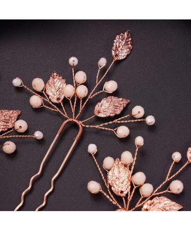 Teyglen Bride Leaf Hair Pins Wedding Rose Gold Leaves Beads Hair Pins Set Hair Clip Bridal Hair pieces Vintage Headpieces Hair Accessories for Women Girls - Buy Online on GoSupps.com