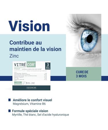 Densmore - Vitr cor - Vision Food Supplement - Improves Visual Comfort and Helps Maintain Vision - Zinc Magnesium Vitamin B6-90 capsules - 3 month cure - Made in Europe - Buy Online on GoSupps.com