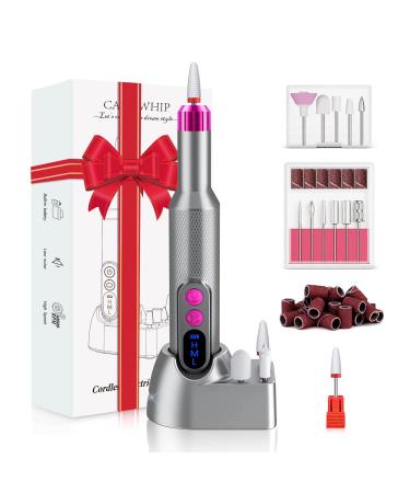 CANDWHIP Crodless Electric Nail Drill Professional Nail Drill for Acrylic Nails with 12 Bits and Sanding Bands  Nail Drill Machine  Grey