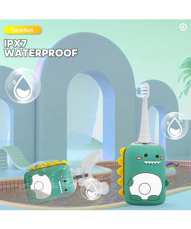 Kids Electric U-Shaped Toothbrush w/ 5 Brush Heads | IPX7 Waterproof 360 Toothbrush | Smart Reminder | 3 Clean Modes | Ultrasonic Toddler Toothbrush (Green) - Buy Online on GoSupps.com