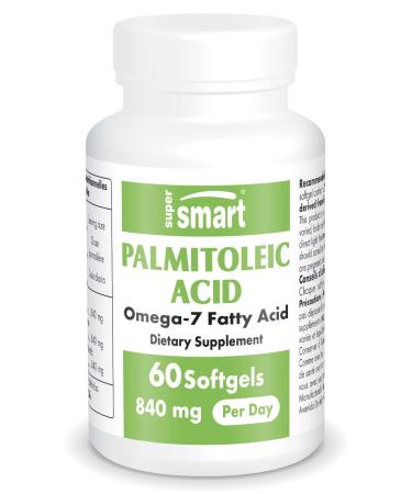 Palmitoleic Acid 840 mg daily - Omega 7 Patented (Provinal ) - Fish Oil - Skin Supplement - Supports Cholesterol Levels and Protects the Heart - Gluten Free - Supersmart