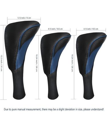 Golf Club Head Covers Set - 3 Pieces with Interchangeable Tags for Fairway Woods, Driver, Hybrids - Long Neck Mesh Design - Golf Accessories for Men and Women - Black Blue - Buy Online on GoSupps.com