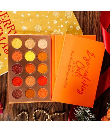 DE'LANCI Orange Eyeshadow Palette - 15 Warm Fall Colors - Matte, Shimmer, Glitter - Sunset Makeup Palette - Buy Online on GoSupps.com