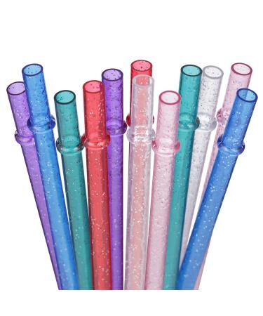 Dakoufish 11 Inch Reusable Tritan Plastic Straws, Replacement Glitter Sparkle Drinking Straws for 24 oz-40 oz Mason Jars/Tumblers,Dishwasher safe,Set of 12 with Cleaning Brush(6color,11inch) 6color 11 Inch (Pack of 12)