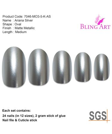 Shop Bling Art Silver Metallic Oval False Nails | 24 Medium Tips - International Shipping Available - Buy Online on GoSupps.com