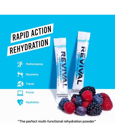 Revival Rapid Rehydration Electrolytes Powder - 12 Pack Assorted Flavours | High Strength Vitamin C B1 B3 B5 B12 Supplement Sachet | Effervescent Electrolyte Hydration Tablets | 12 Servings - Buy Online on GoSupps.com