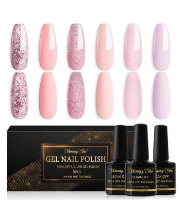 Shining She Gel Nail Polish 6 Colors Light Pink Glitter Gel Polish Kit Soak-Off UV/LED Nail Polish Gel Gift for Nail Art Salon DIY Home 8ML Purple - Buy Online on GoSupps.com