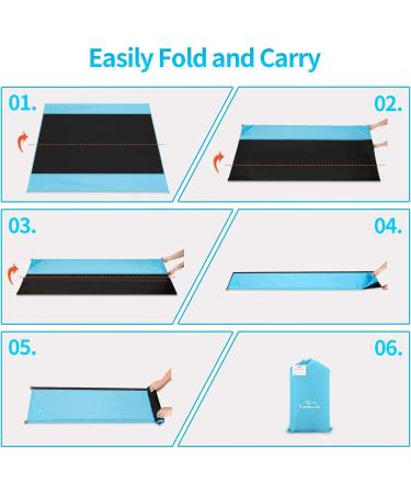 Likorlove Beach Blanket - Waterproof, Sandproof, Oversized Picnic Mat for 5-7 Adults - Lightweight, Portable, Quick Dry - Ideal for Travel, Camping, Hiking - Compact Bag, Stakes & Pockets Included - Black & Blue - Buy Online on GoSupps.com