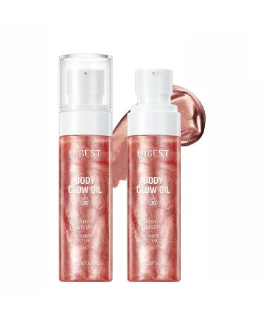 Body Glow Oil SPF 35 Sunscreen Shimmer Body Oil Waterproof Non Sticky Moisturizing Coconut Lightweight Glowing Lotion Gives Skin a Glowy Finish 2.03 fl oz ROSE