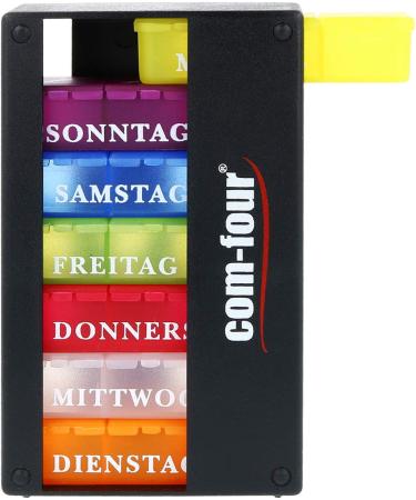 COM-FOUR 2x Drug Doser 7 Days - Medication Box for Morning Lunch Evening - Pill & Tablet Organizer - Weekly Dosing Solution in Black & Silver - Buy Online on GoSupps.com