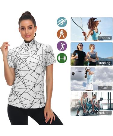 Zamowoty Women's Short Sleeve Golf Shirt - White | 1/4 Zip Loose Yoga Workout Top - Buy Online on GoSupps.com