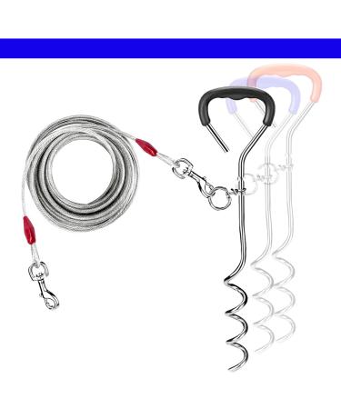 Dog leash for outside 9 m robust steel spiral earthspout 45 cm for outdoor area for dogs camping 56.7 kg (cable and earth skewer 9 m) cable and herring 30 feet (9m)