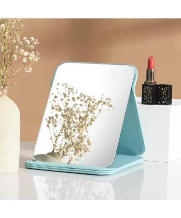 Portable PU Leather Makeup Mirror with Adjustable Stand - Perfect for Camping, Home Vanity, and Office Desk - Small Blue - Buy Online on GoSupps.com