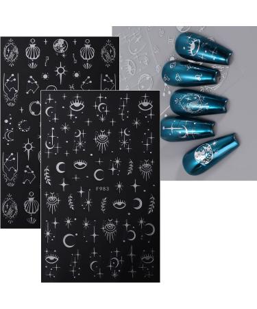 JMEOWIO Self-Adhesive Silver Nail Art Stickers - Moon, Star, Sun Design - 8 Sheets - Buy Online on GoSupps.com