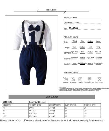 Haokaini Baby Boy First Birthday Navy Blue Bow Tie Romper 12-18 Months - Buy Online on GoSupps.com