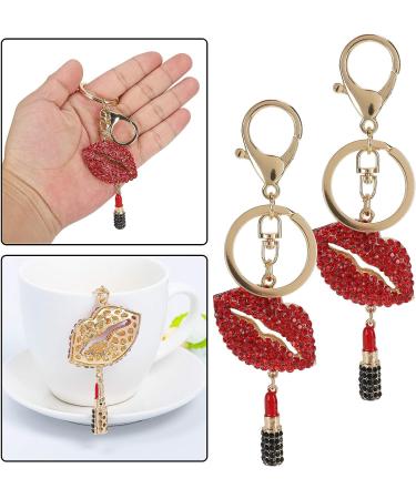 2Pcs Sparkling Lips & Lipstick Keychain Set - Red Bling Charm for Keys, Purse, Bags - Buy Online on GoSupps.com